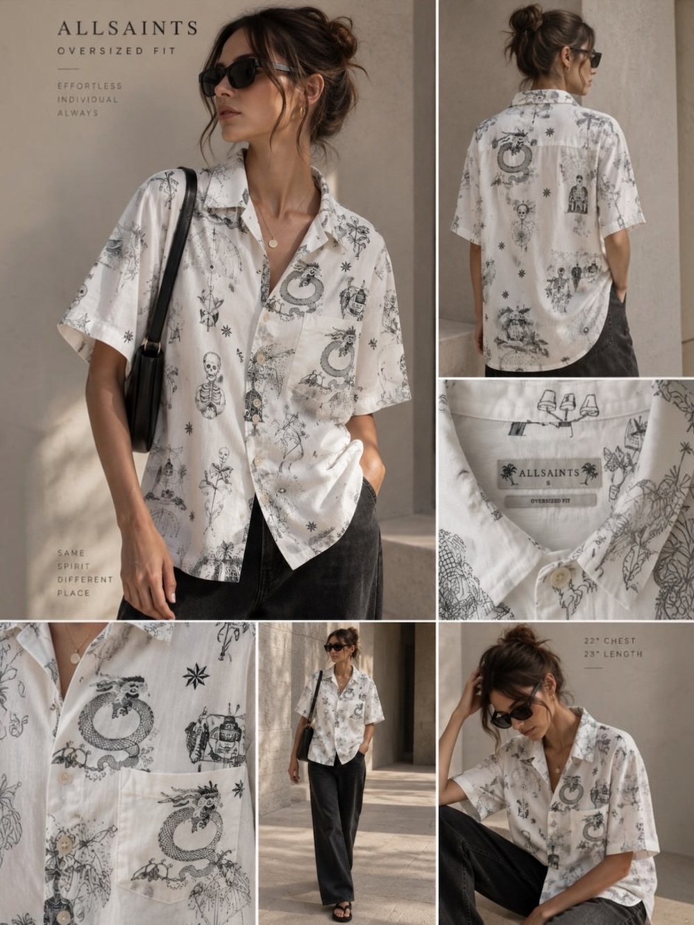 AllSaints Oversized Dragon Graphic Shirt | Size S